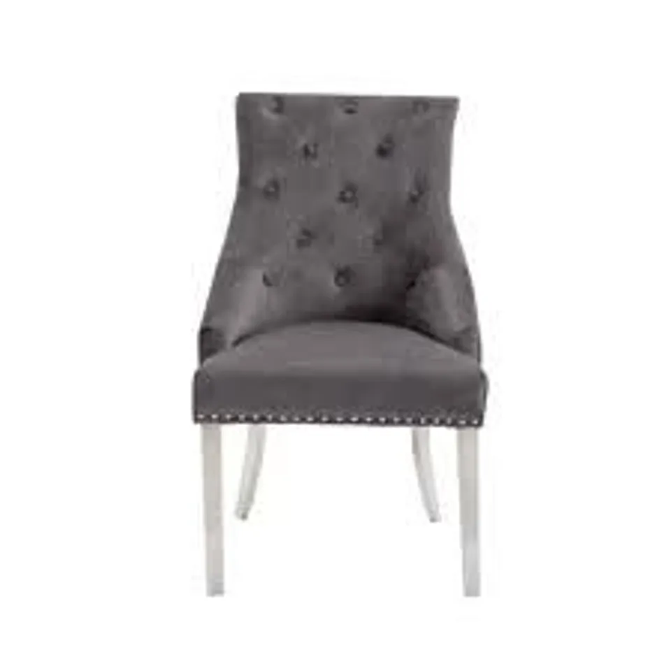 BOXED DUKE DINING CHAIR, SLATE GREY CLASSIC LINEN-WEAVE FABRIC & DARK SOLID HARDWOOD