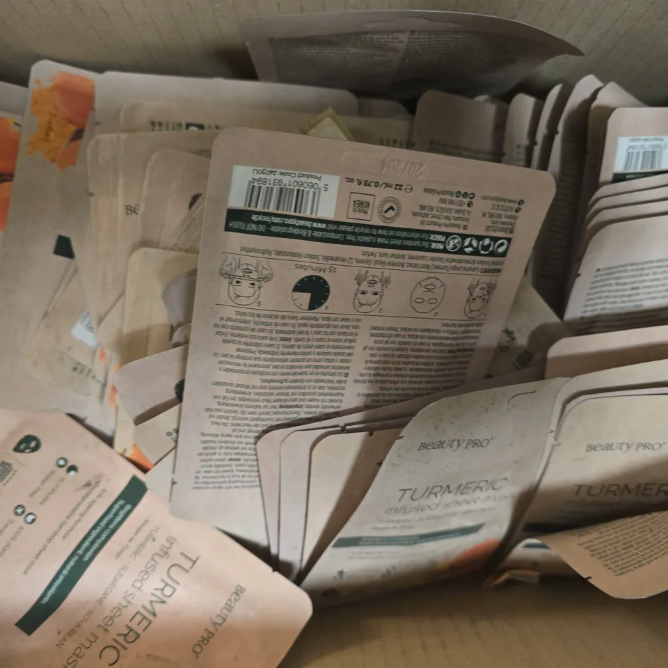 BOX OF APPROXIMATELY 100 X BEAUTY PRO TURMERIC INFUSED SHEET MASK