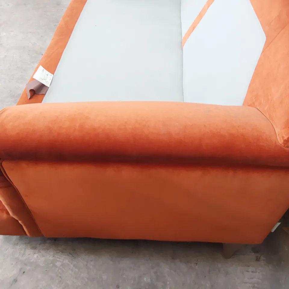 DESIGNER THREE SEATER SOFA FRAME BURNT ORANGE PLUSH FABRIC