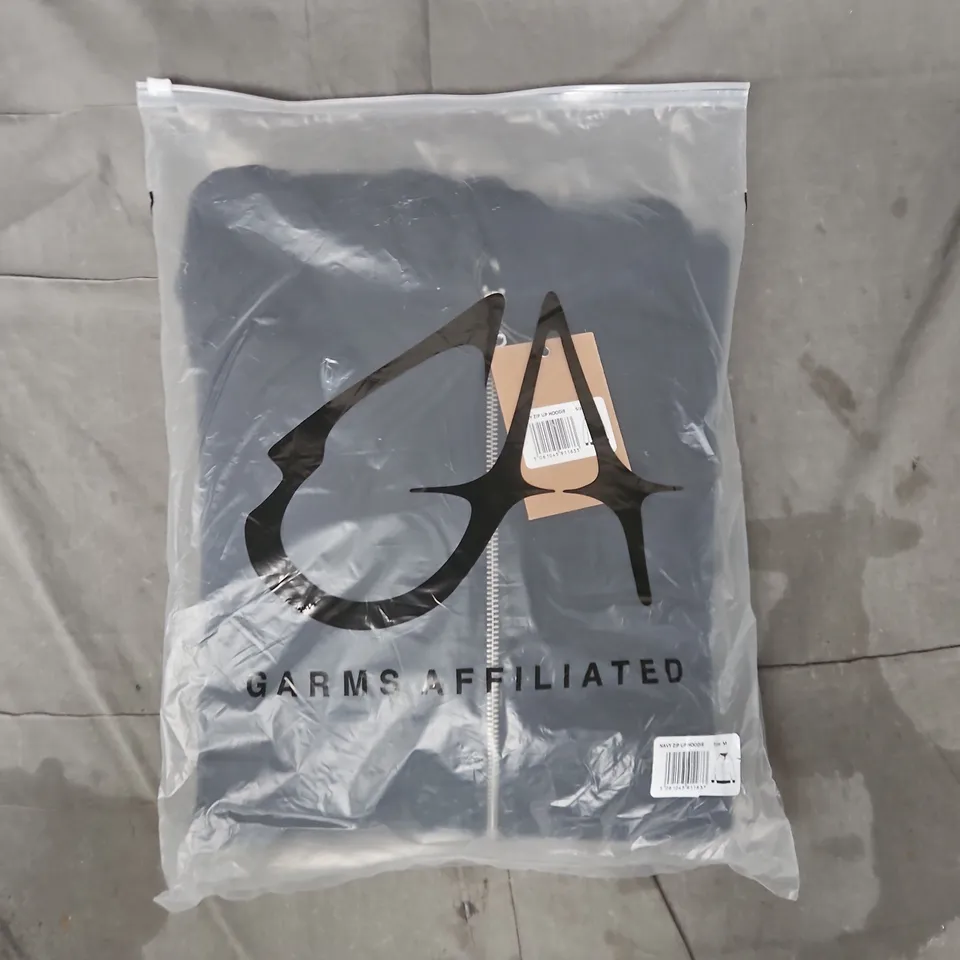 BAGGED GARMS AFFILIATED NAVY ZIP-UP HOODIE SIZE MEDIUM