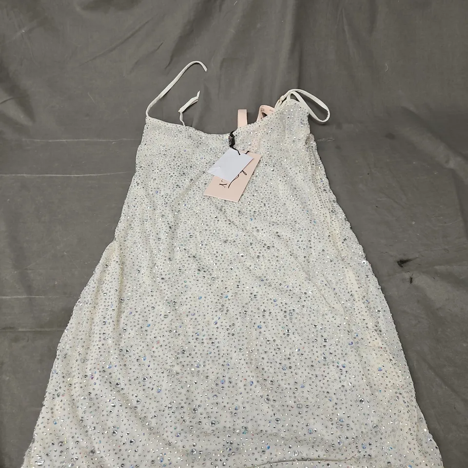 OH POLLY RHINESTONE MINI DRESS IN WHITE SIZE 12