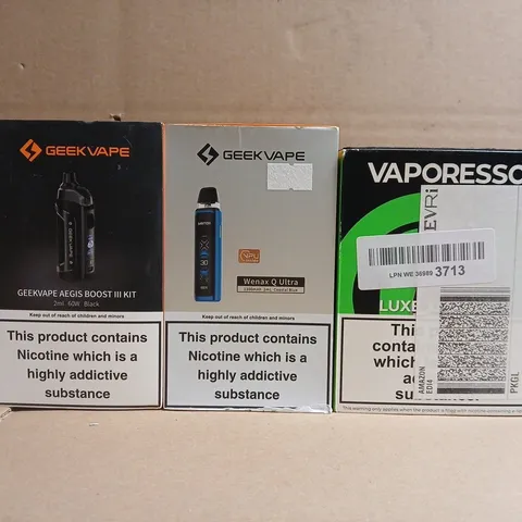 APPROXIAMTELY 15 ASSORTED VAPING PRODUCTS TO INCLUDE GEEK VAPE, VAPORESSO, ETC - COLLECTION ONLY