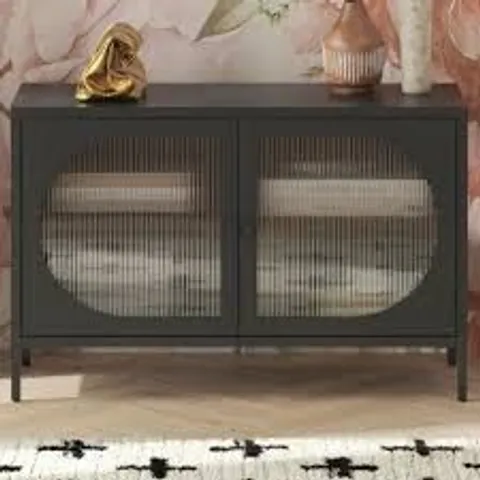 BOXED DOREL LUNA 2 DOOR BLACK FLUTED GLASS WIDE ACCENT CABINET (1 BOX)