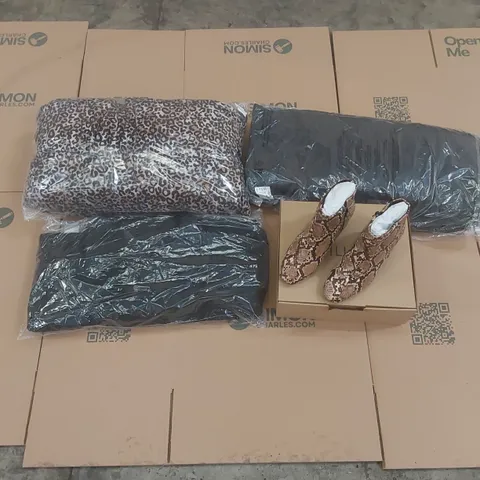 PALLET CONTAINING APPROXIMATELY 115x BRAND NEW ASSORTED DESIGNER CLOTHING ITEMS INCLUDING: SIMPLY BE SHOES AND COATS ECT