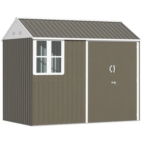 BOXED BRYNZLEE 8FT W X 6 FT D GALVANISED STEEL GARDEN SHED - GREY (2 BOXES)