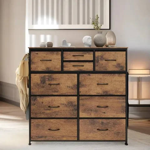 BOXED ALRAI 10 DRAWER 100CM W CHEST OF DRAWERS RUSTIC BROWN