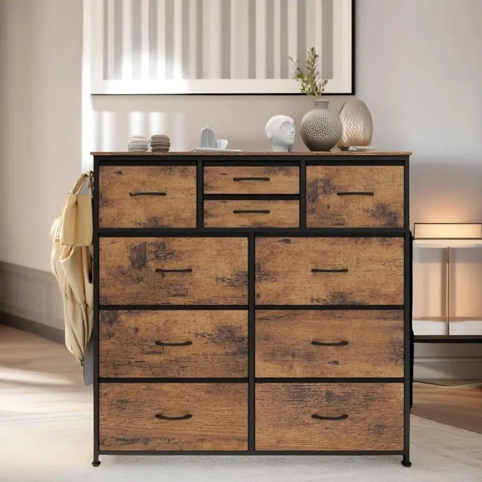 BOXED ALRAI 10 DRAWER 100CM W CHEST OF DRAWERS RUSTIC BROWN