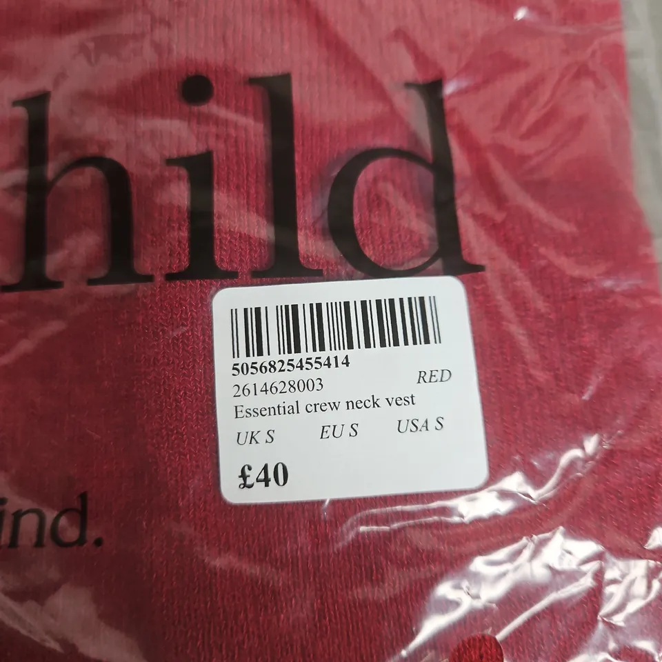NOBODY'S CHILD ESSENTIAL CREW NECK VEST - RED, UK S 