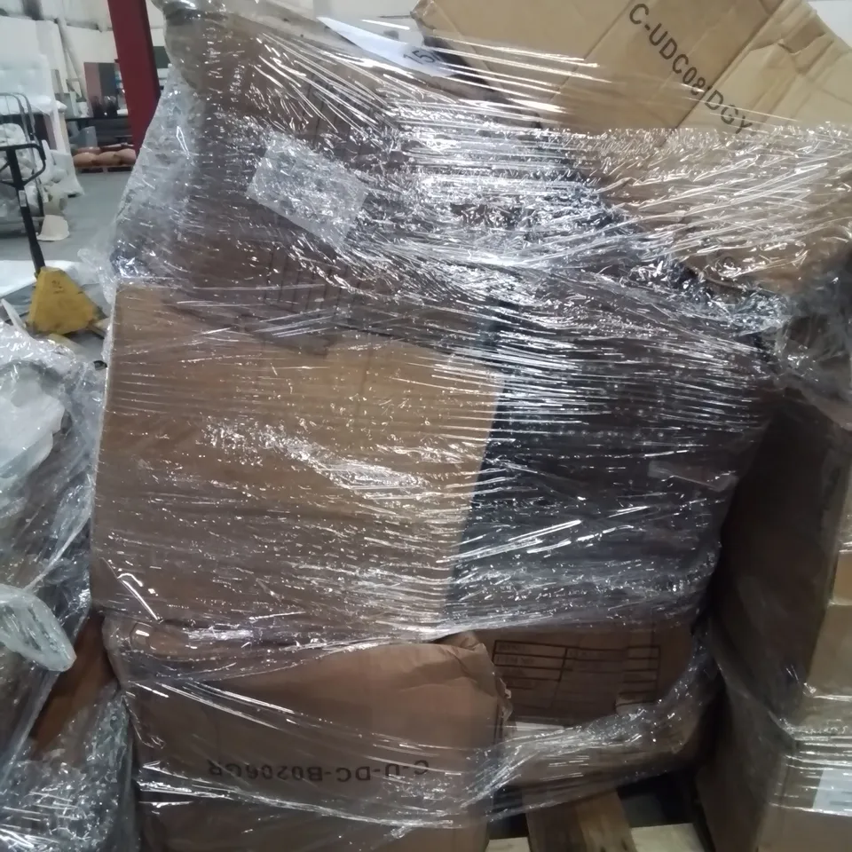 PALLET CONTAINING SEVERAL RAIN DAMAGED OFFICE/SIDE/DINING CHAIRS AND OTHER HOUSEHOLD FURNITURE ETC.