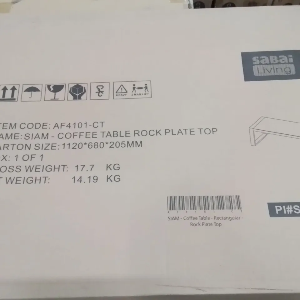 BOXED SIAM RECTANGULAR COFFEE TABLE ROCK PLATE TOP