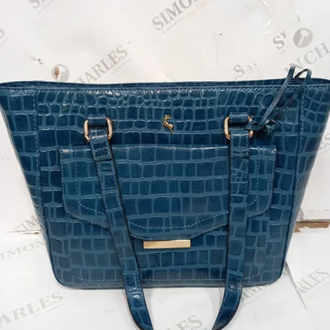 LEATHER CROCODILE PRINT TWO SECTION WITH MID PURSE BAG TEAL