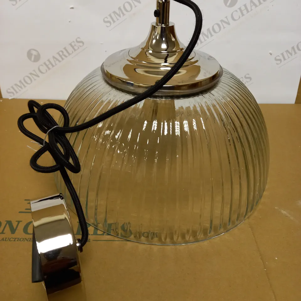 DAR LIGHTING YAMBOL PENDANT POLISHED NICKEL CLEAR GLASS LIGHT FIXTURE