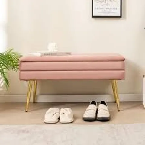 BOXED COSTWAY PINK VELVET UPHOLSTERED STORAGE BENCH