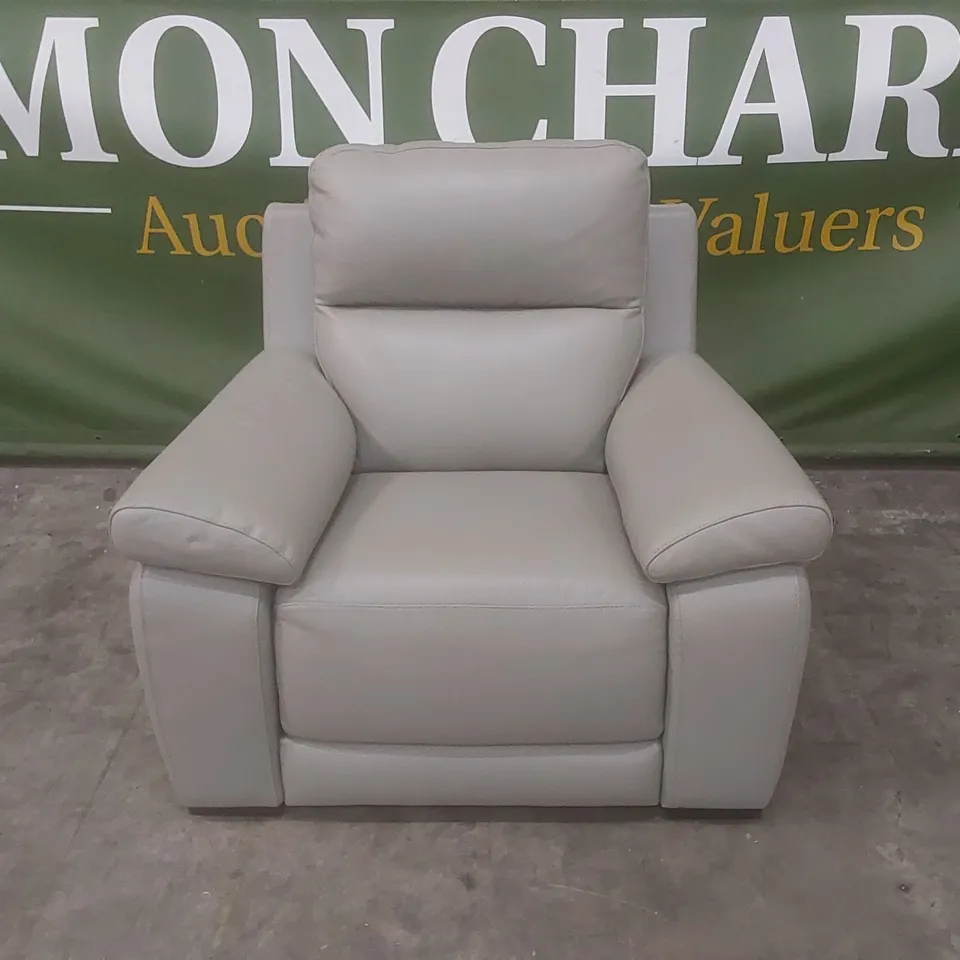 DESIGNER CHIARA GREY LEATHER UPHOLSTERED ARMCHAIR