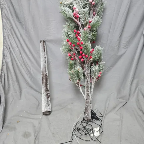 BOXED 150 CM LIT FLOCKED BERRY & PINE CHRISTMAS TREE