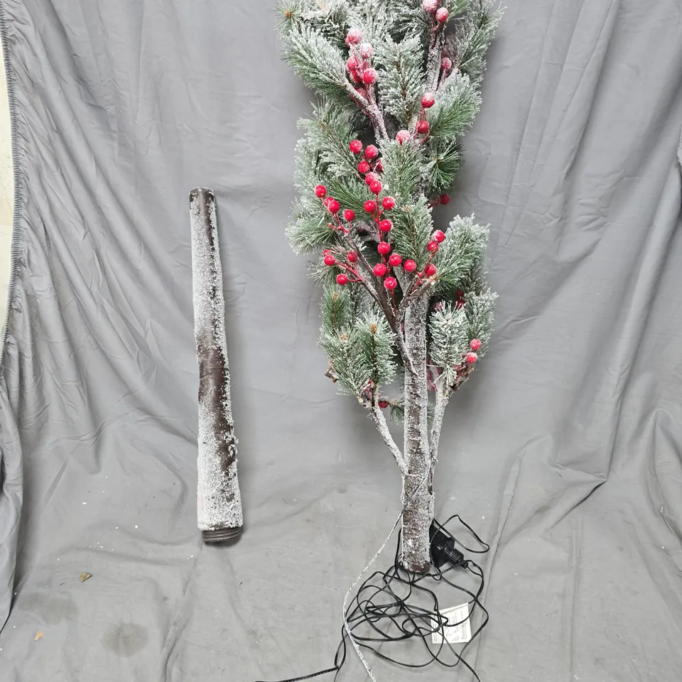 BOXED 150 CM LIT FLOCKED BERRY & PINE CHRISTMAS TREE
