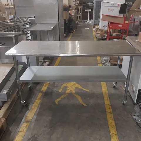 ADEXA COMMERCIAL STAINLESS STEEL CATERING TABLE ON WHEELS