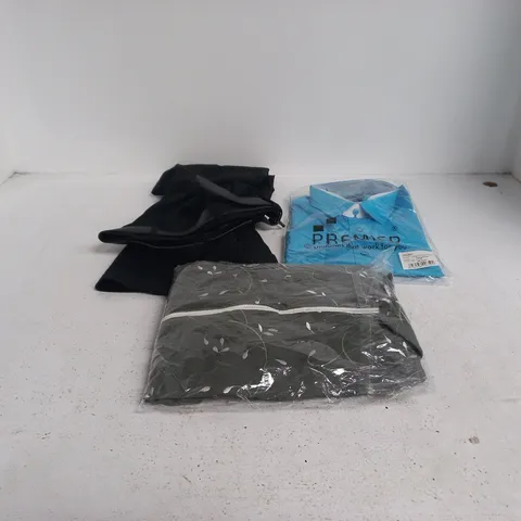 BOX OF APPROXIMATELY 25 ASSORTED CLOTHING ITEMS TO INCLUDE PREMIER SHIRT, BLACK TROUSERS ETC