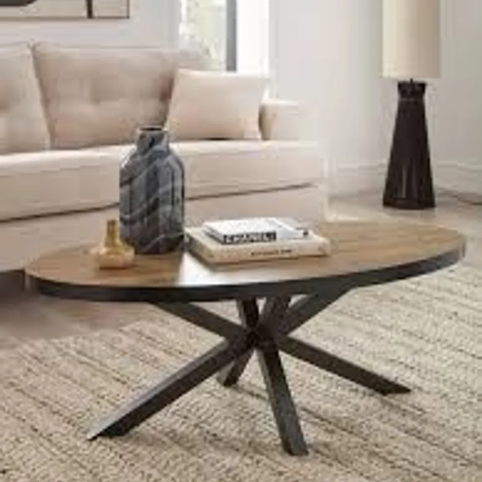 BOXED OSLO ROUND COFFEE TABLE - OAK/BLACK (1 BOX) RRP £179