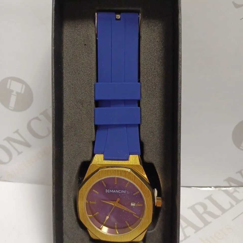 MANCINI GOLD EFFECT WATCH WITH BLUE RUBBER STRAP