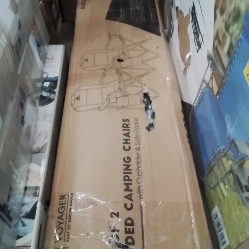BOXED VOYAGER SET OF 2 PADDED CAMPING CHAIRS BLACK AND GREY