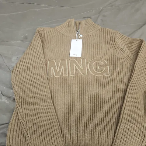 MNG (Mango) Beige Ribbed Jersey Knit Jumper – Women's UK Size L