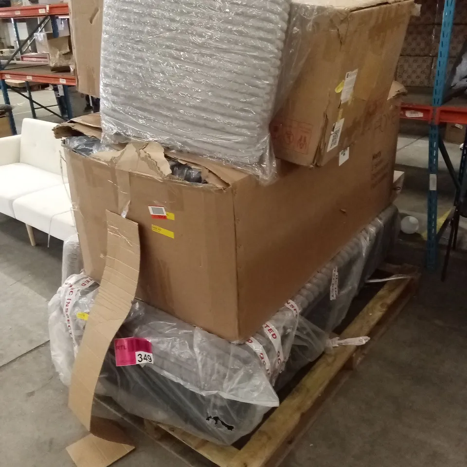 PALLET OF ASSORTED INCOMPLETE OR DAMAGED DESIGNER SOFAS AND SOFA PARTS