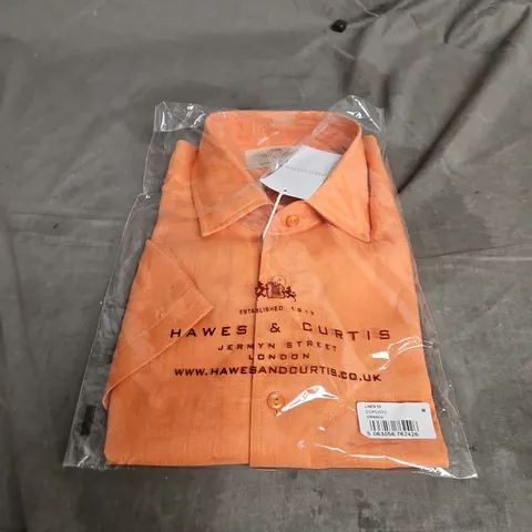 HAWES & CURTIS LINEN SHORT SLEEVE SHIRT IN ORANGE SIZE M