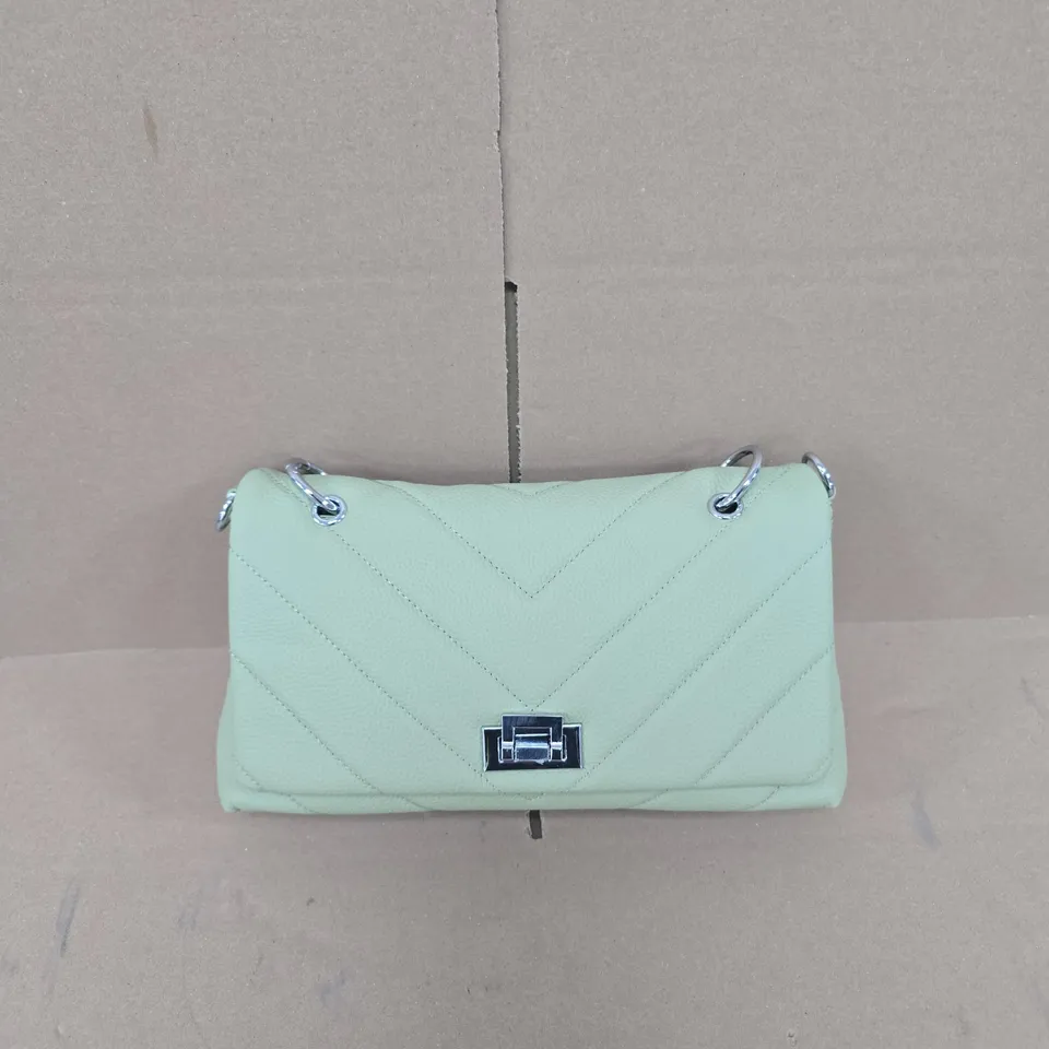 MINT GREEN QUILTED LEATHER HANDBAG WITH CHAIN STRAP 