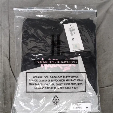 BAGGED HOODRICH FRAY OVERSIZED HOODIE IN BLACK/FESTIVAL BLOOM SIZE MEDIUM