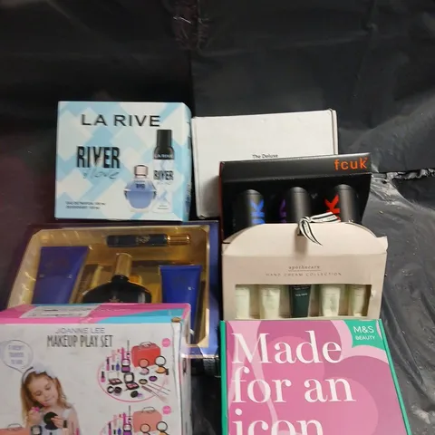 APPROXIMATELY 7 COSMETIC BOXSETS TO INCLUDE - FCUK BODY SPRAY - MAKEUP SET - M&S SELF-CARE BOX - ETC