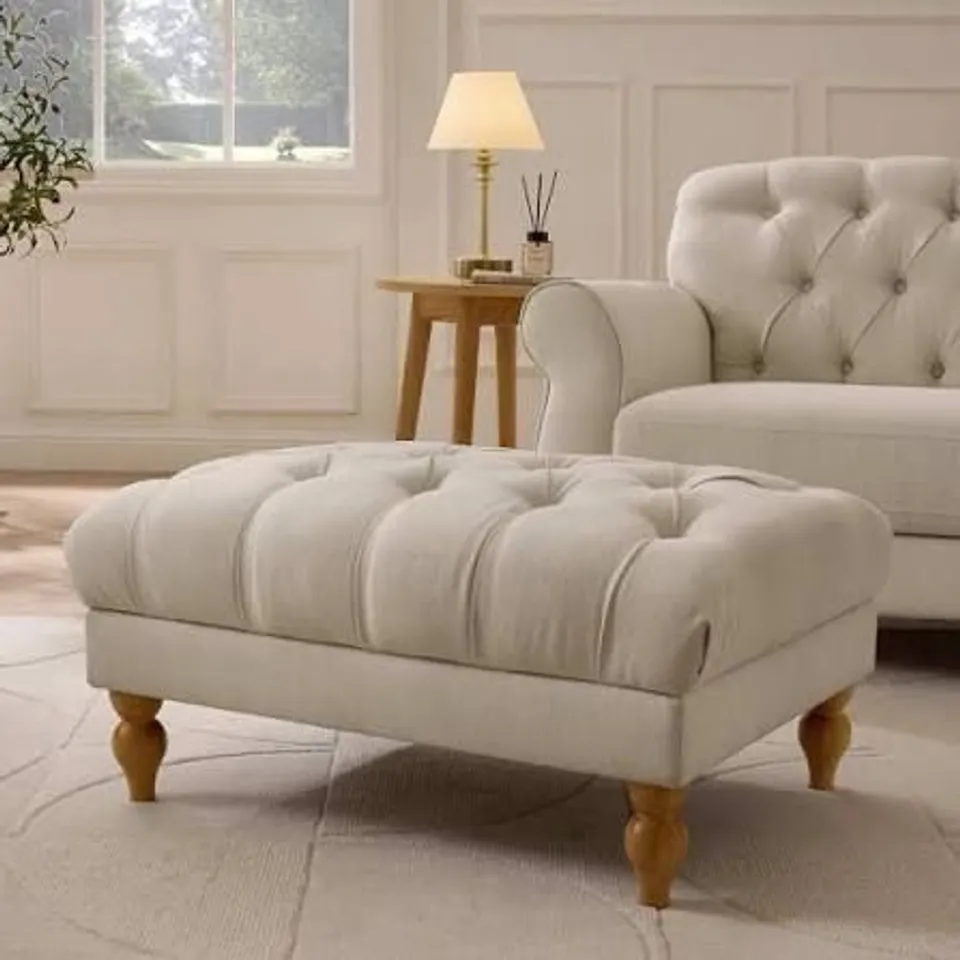 BOXED DUSK HEBDEN POUFFE - CREAM LINEN