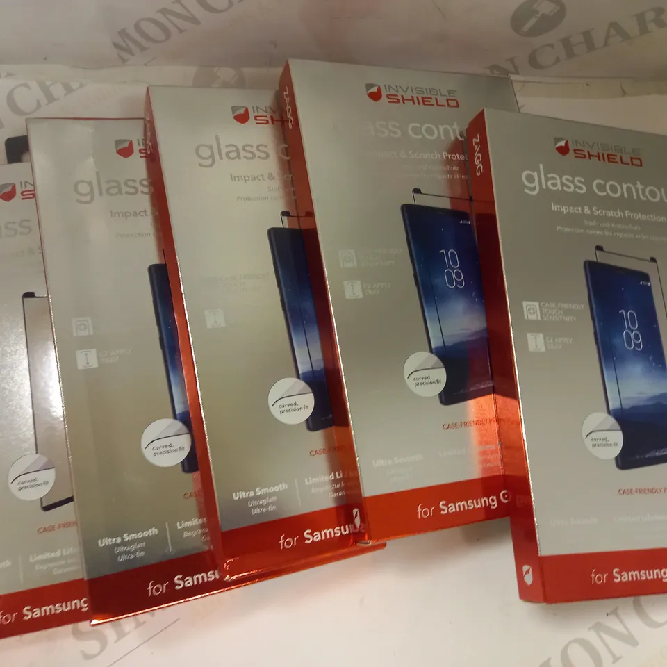 LOT OF APPROXIMATELY 5 ASSORTED INVISIBLE SHIELD GLASS CONTOUR IMPACT & SCRATCH PROTECTION FOR SAMSUNG GALAXY NOTE 8