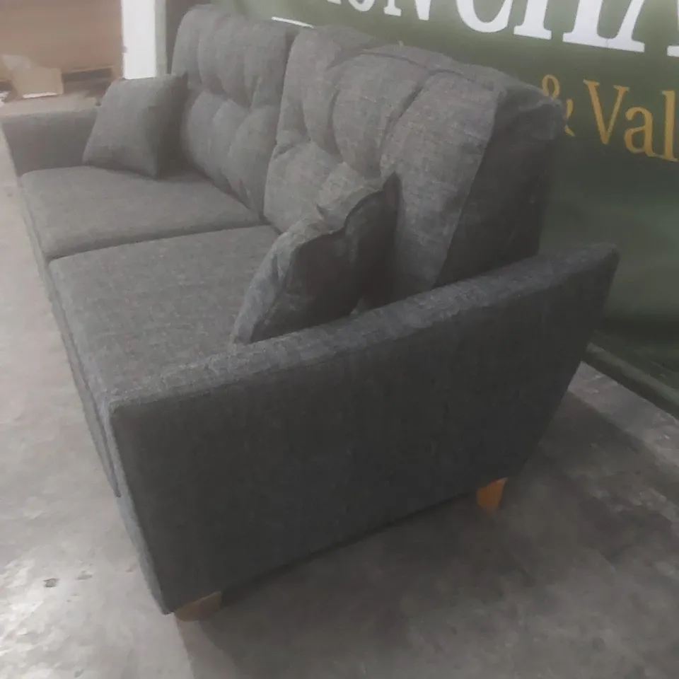 DESIGNER HALSTOW 3 SEATER GREY FABRIC UPHOLSTERED SOFA 