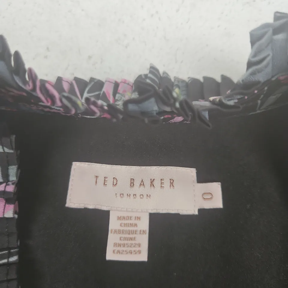 TED BAKER LONDON FLORAL PRINT DRESS, BLACK WITH PINK & PURPLE FLOWERS