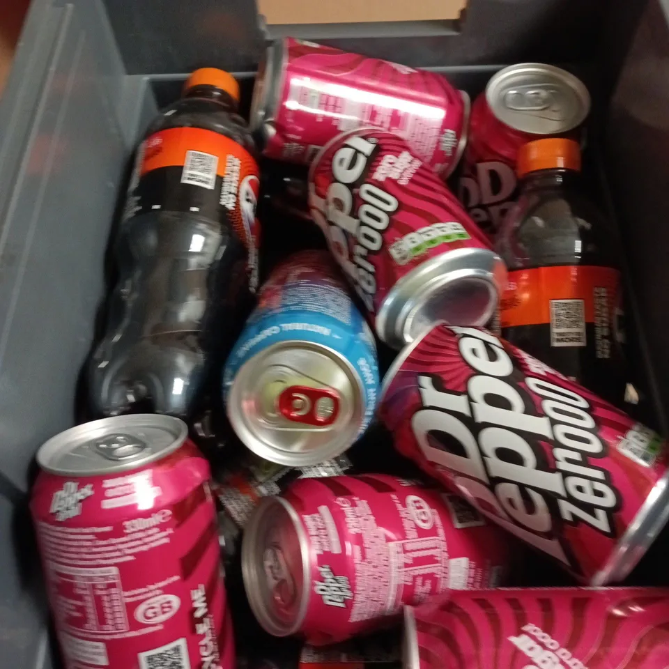 APPROXIMATELY 15 ASSORTED DRINK ITEMS TO INCLUDE - RUBICON RAW ENERGY, PEPSI MAX TROPICAL AND DR PEPPER ZEROOO