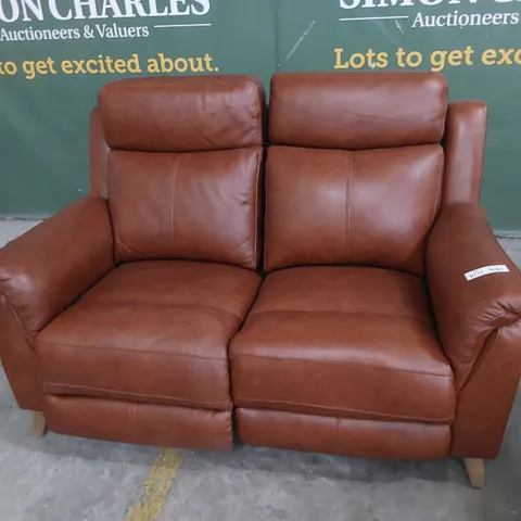 DESIGNER POWER RECLINING TWO SEATER SOFA CHESTNUT LEATHER