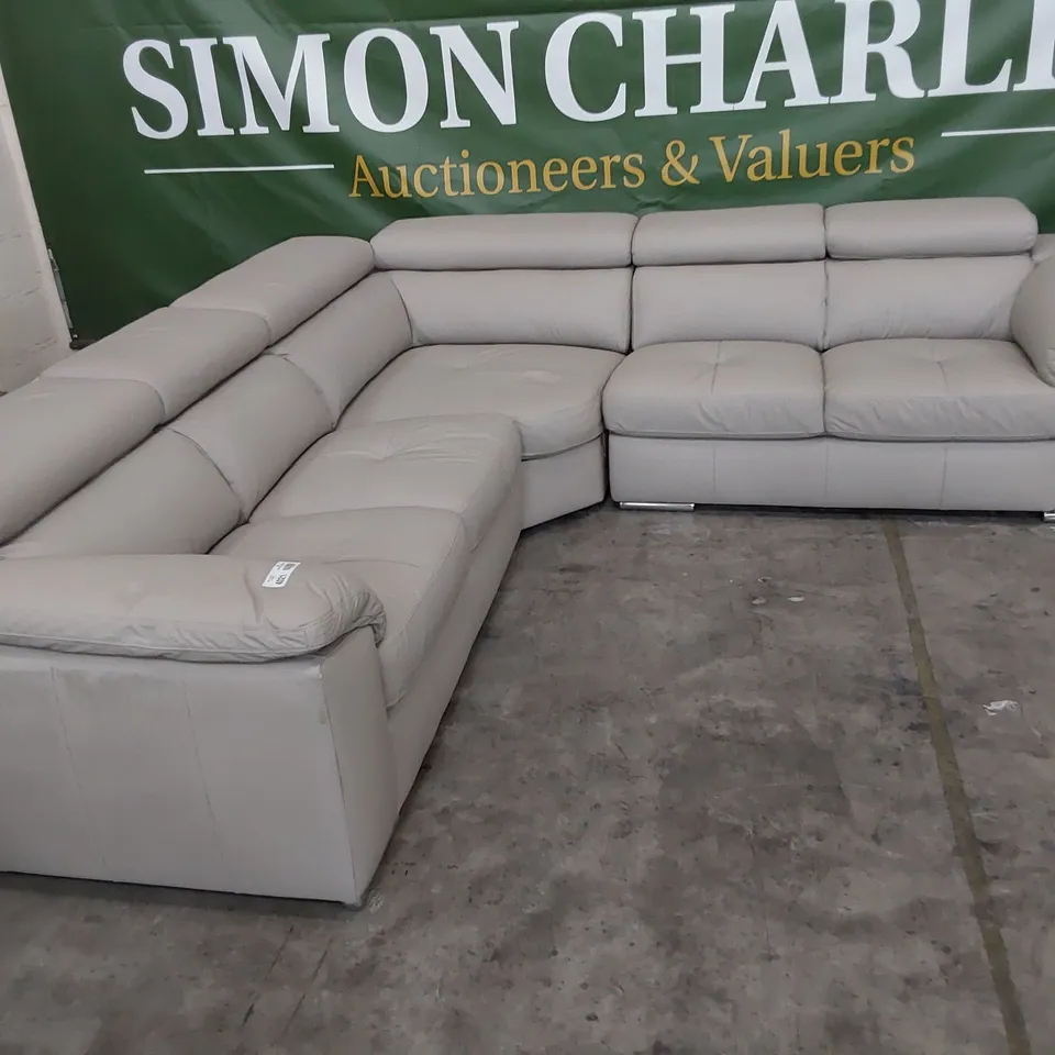 DESIGNER ITALIAN STYLE CORNER GROUP WITH ADJUSTABLE HEADRESTS GREY LEATHER 