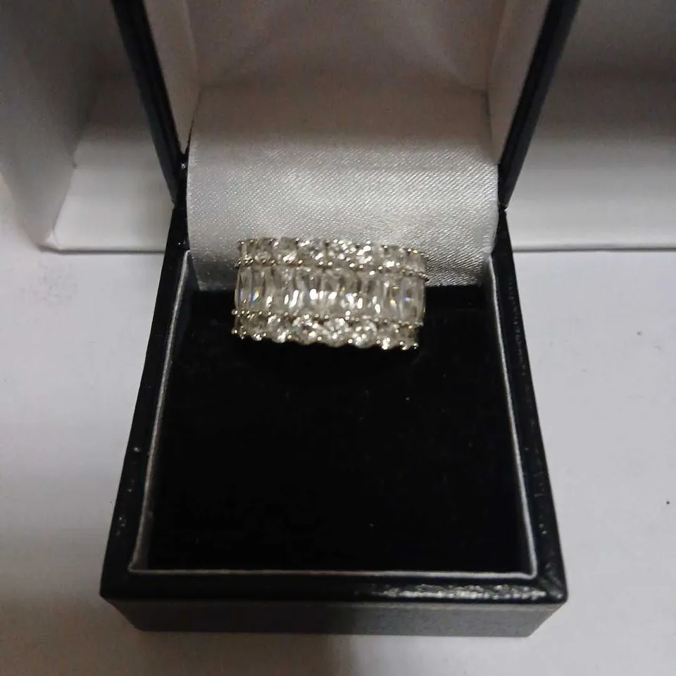 DIAMONIQUE 10CT TW RADIANT CUT BAND RING STERLING SILVER 