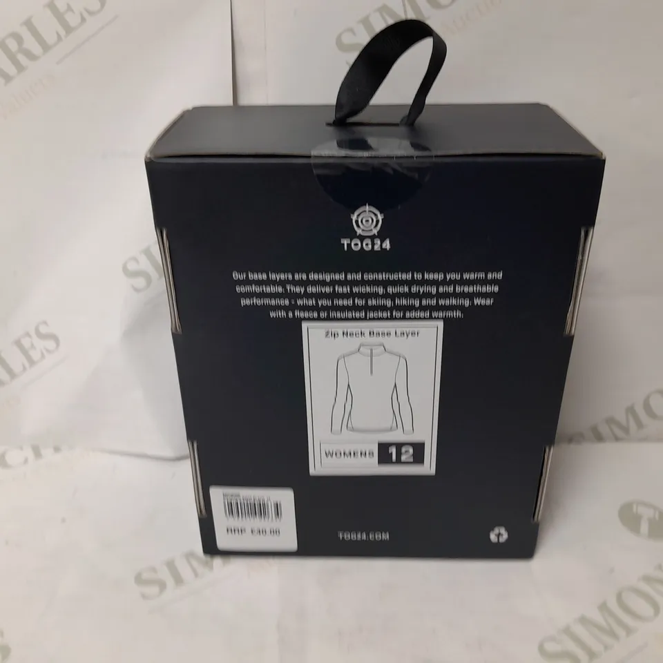 BOXED AND SEALED TOG24 SNOWDON ZIP NECK BASE LAYRE TOP IN BLACK - SIZE 12