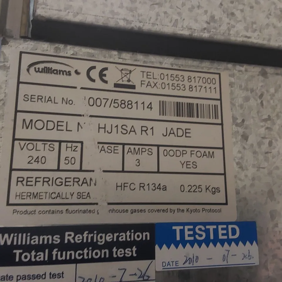 WILLIAMS HJ1SA R290 R1 JADE COMMERCIAL REFRIGERATOR