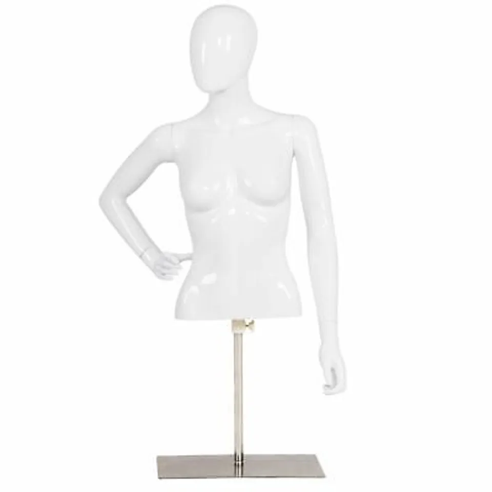 BOXED TORSO HALF BODY HEAD TURN FEMALE MANNEQUIN WITH BASE - BRIGHT WHITE