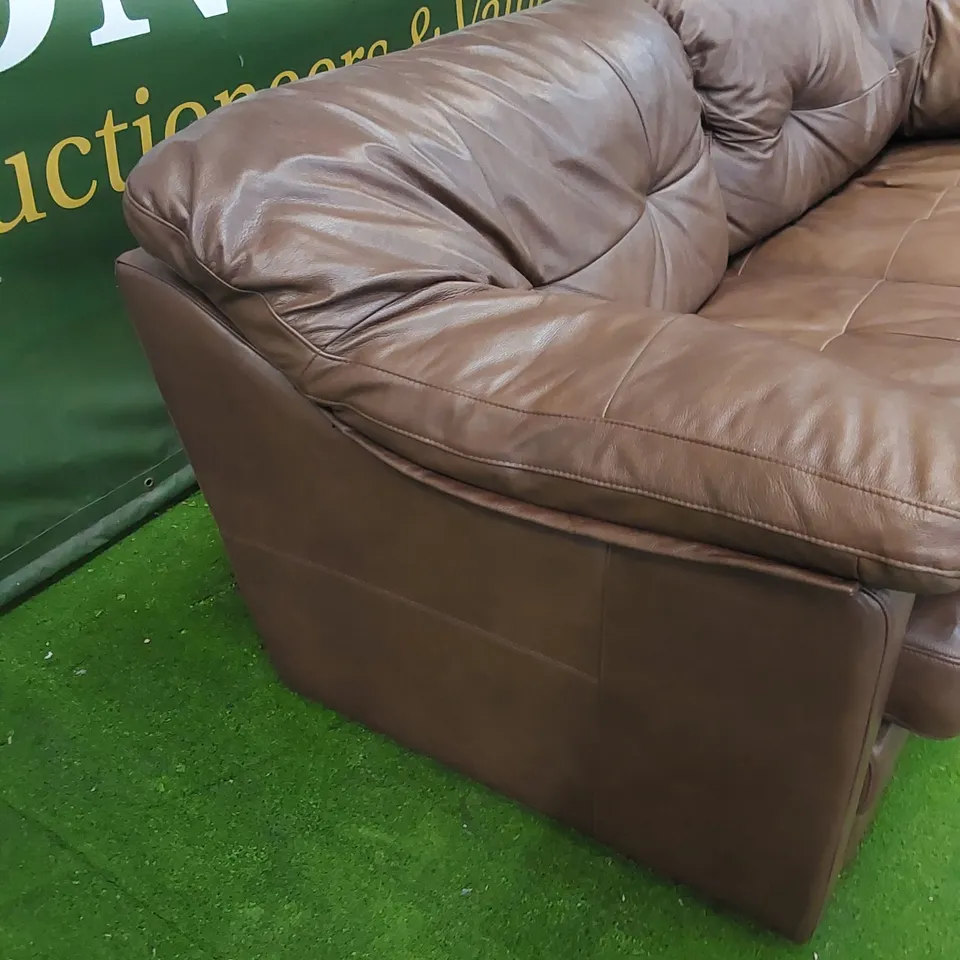 DESIGNER 3 SEATER BROWN LEATHER SOFA