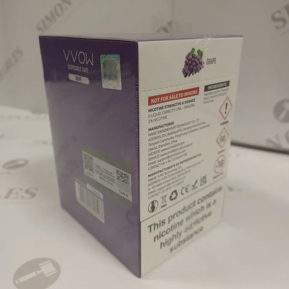 SEALED SMOK VVOW 10-PACK OF DISPOSABLE VAPES - GRAPE