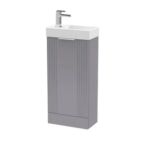 BOXED DECO COMPACT 400MM SINGLE BATHROOM VANITY WITH DROP IN VITREOUS CHINA BASIN - SATIN GREY (1 BOX)