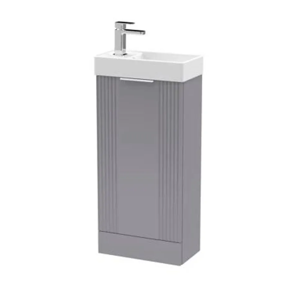 BOXED DECO COMPACT 400MM SINGLE BATHROOM VANITY WITH DROP IN VITREOUS CHINA BASIN - SATIN GREY (1 BOX)