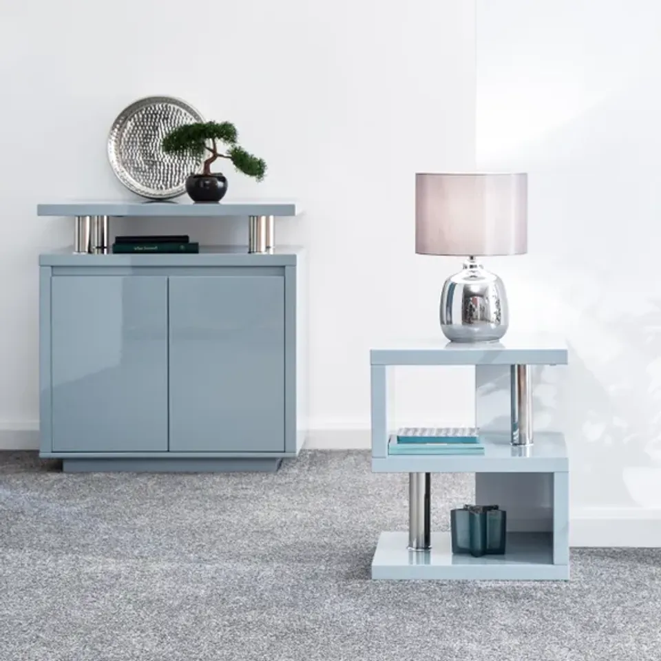 BOXED POLAR HIGH GLOSS LED SIDE TABLE - GREY