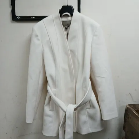 RIVER ISLAND SHORT BELTED WRAP COAT - CREAM - SIZE 16