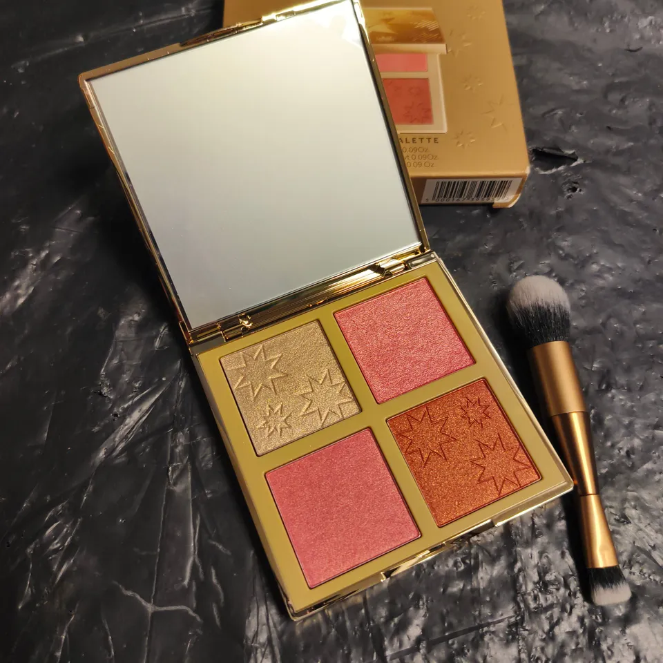 NO7 SHIMMER FACE PALETTE – GOLD 4-PAN MAKEUP PALETTE WITH MIRROR