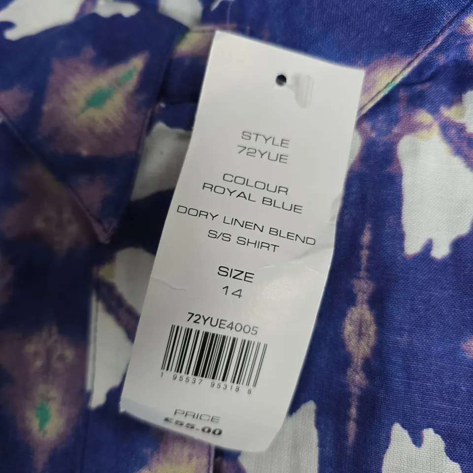 FRENCH CONNECTION MEN'S LINEN-BLEND SHORT-SLEEVE SHIRT – ROYAL BLUE TIE-DYE, SIZE 14